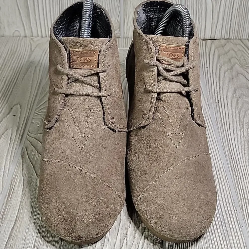 TOMS Kala Suede Wedge Lace Up Ankle Booties Womens Size 8
